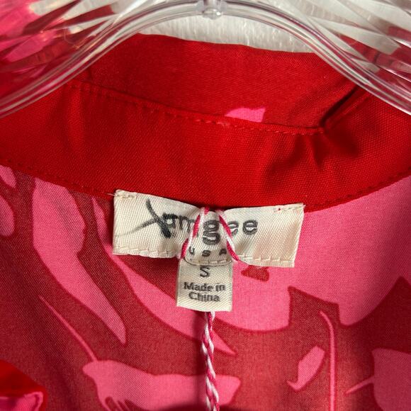 NEW Umgee Collared Tiered Midi Dress Size Small Red Pink Short Sleeve Split Neck - Picture 5 of 9